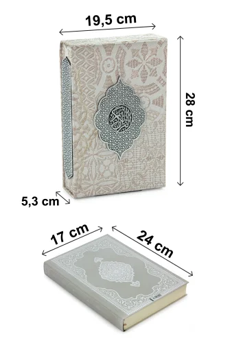 Gümüş Antik Taşlama Plaketli Kuranı Kerim ve Tesbih Kutusu - Krem - 10