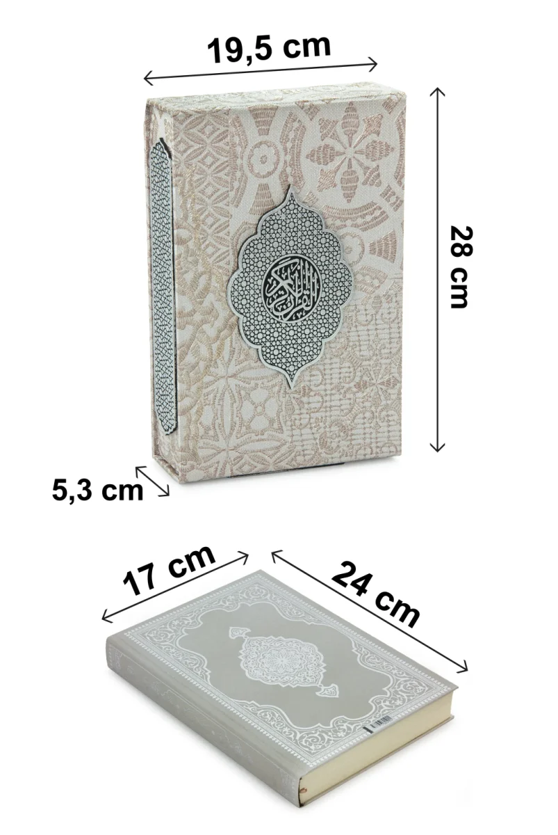 Gümüş Antik Taşlama Plaketli Kuranı Kerim ve Tesbih Kutusu - Krem - 10