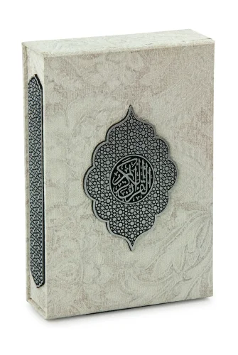 Gümüş Antik Taşlama Plaketli Kuranı Kerim ve Tesbih Kutusu - Gri - 3