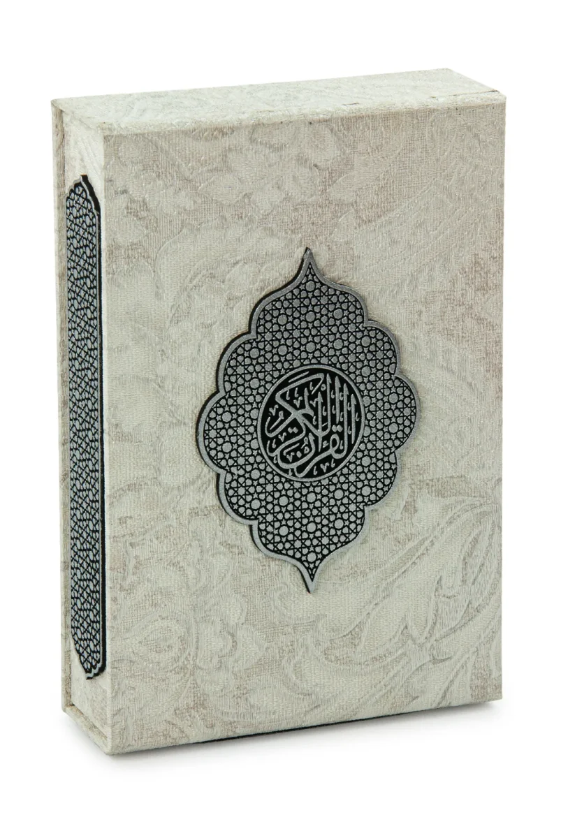 Gümüş Antik Taşlama Plaketli Kuranı Kerim ve Tesbih Kutusu - Gri - 3