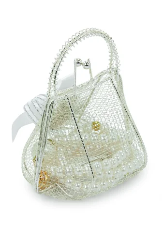 Gümüş Mini Çantalı İnci Tesbihli Mevlüt Hediye Seti - Beyaz - 3