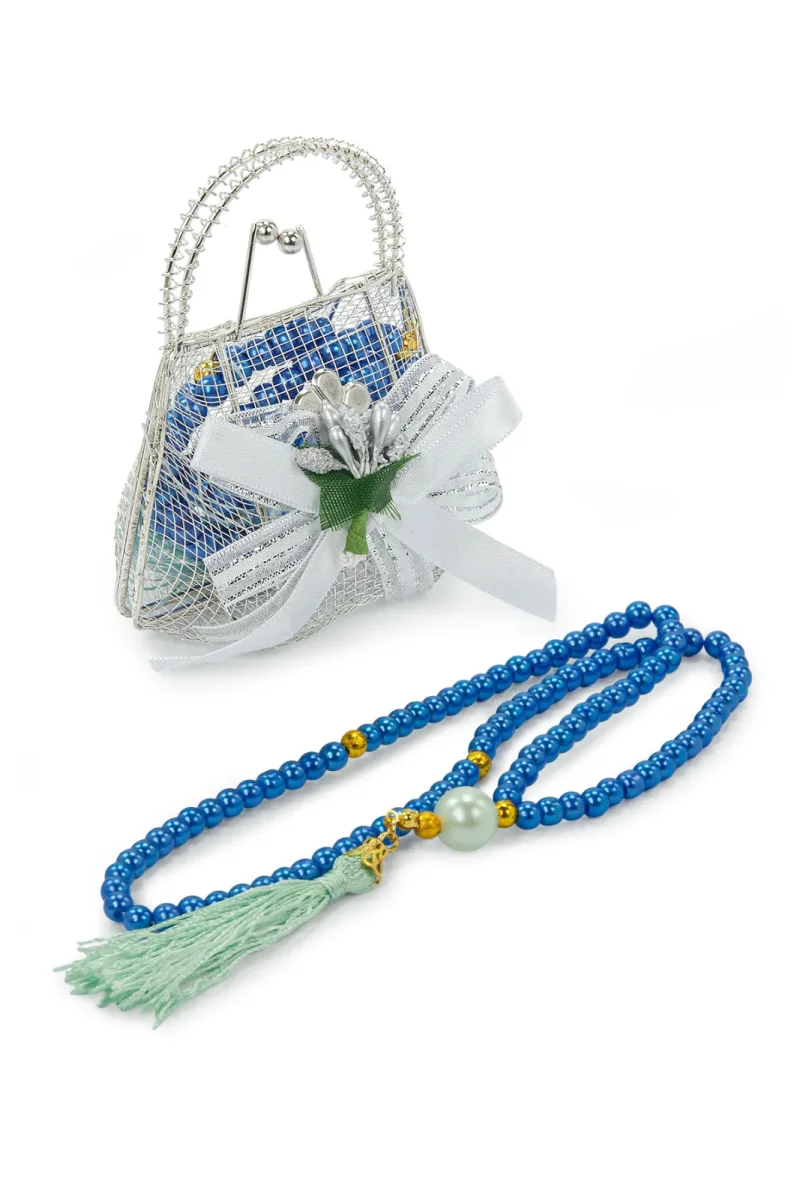 Gümüş Mini Çantalı İnci Tesbihli Mevlüt Hediye Seti - Lacivert - 2