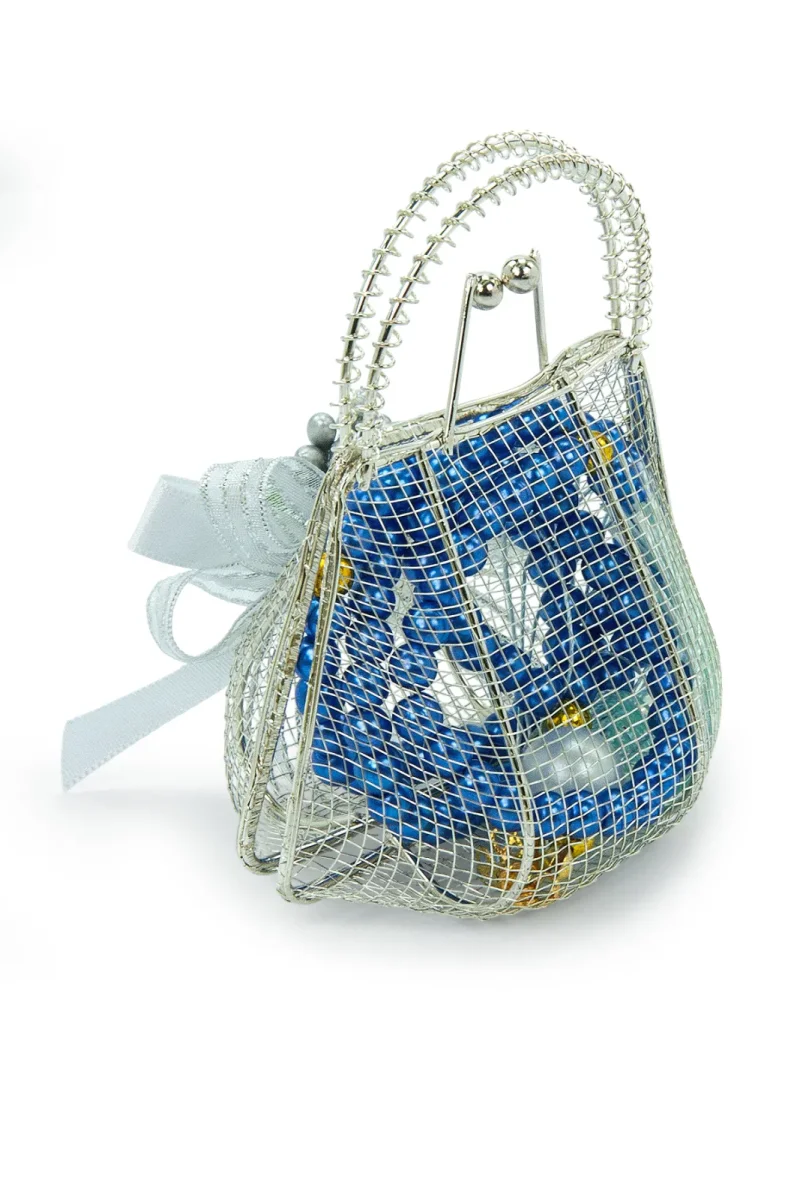 Gümüş Mini Çantalı İnci Tesbihli Mevlüt Hediye Seti - Lacivert - 3