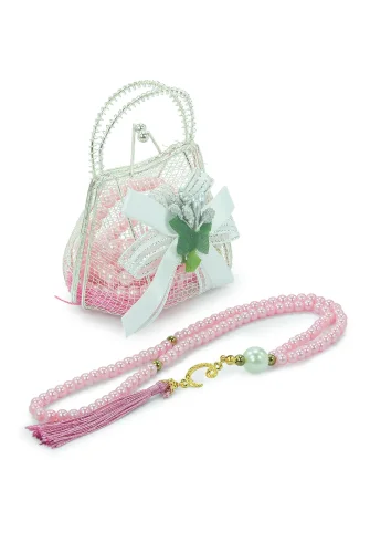 Gümüş Mini Çantalı İnci Tesbihli Mevlüt Hediye Seti - Pembe - ihvanonline (1)