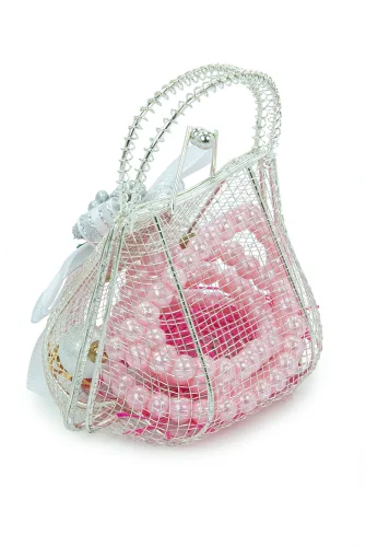 Gümüş Mini Çantalı İnci Tesbihli Mevlüt Hediye Seti - Pembe - 3