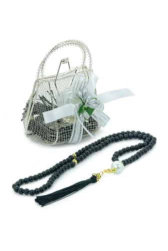 Gümüş Mini Çantalı İnci Tesbihli Mevlüt Hediye Seti - Siyah - ihvanonline (1)