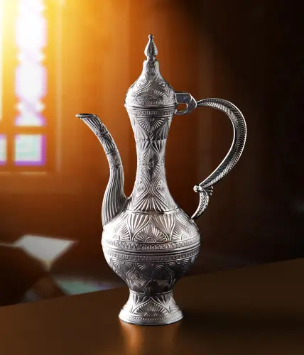 Gümüş Renk Dekoratif Zemzem Takımı 8 Parça Fincan Servis Takımı - ihvanonline (1)