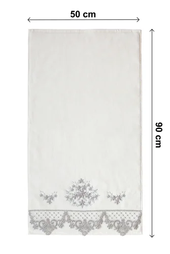 Güpürlü Kadife Nakış İşlemeli Desenli Kutulu Lüks Çeyizlik 6'lı El Yüz Havlu Seti 50x90 - 00274 - 5