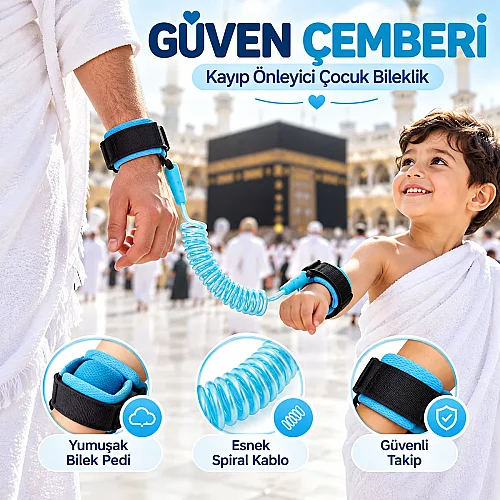 Güven Çemberi Kayıp Önleyici Çocuk Güvenlik Bilekliği 360° Dönebilir - Açık Mavi - 1