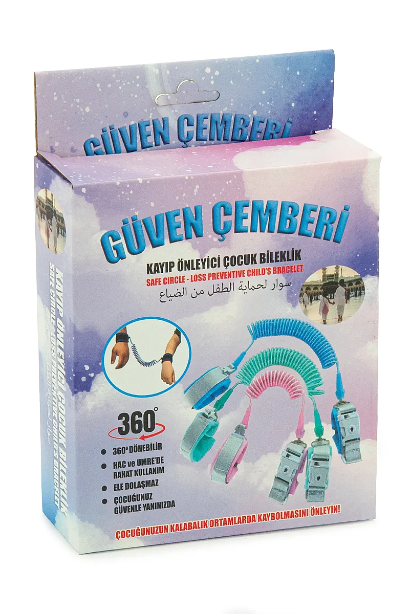 Güven Çemberi Kayıp Önleyici Çocuk Güvenlik Bilekliği 360° Dönebilir - Açık Mavi - 13
