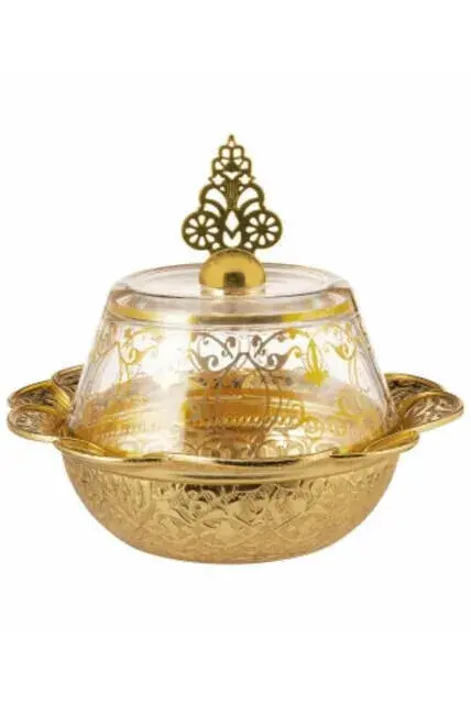 Hac Umre Cam Kapaklı Dekoratif Set Gold - 3