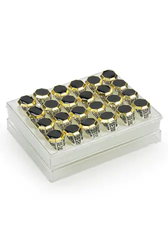 Hac Umre Hediyelik 24 Adet Desenli Sekizgen Görünüm Sarı Erkek Yüzüğü - ihvanonline (1)