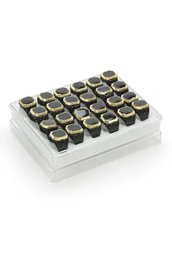 Hac Umre Hediyelik 24 Adet Desenli Sekizgen Görünüm Siyah Erkek Yüzüğü - ihvanonline (1)