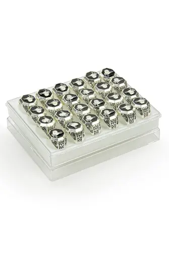 Hac Umre Hediyelik 24 Adet Osmanlı Tuğralı Gümüş Renk Oval Erkek Yüzük - ihvanonline (1)