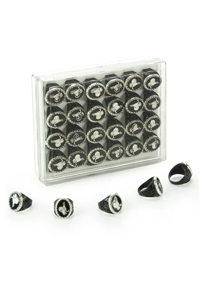 Hac Umre Hediyelik 24 Adet Osmanlı Tuğralı Oval Erkek Yüzük - 1