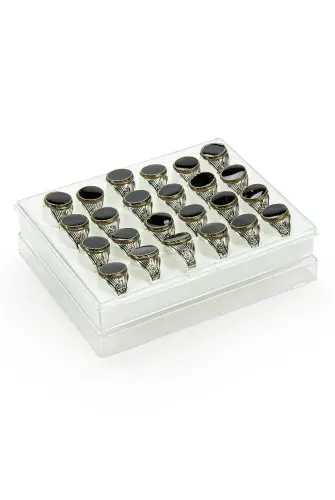 Hac Umre Hediyelik 24 Adet Osmanlı Tuğralı Oval Koyu Erkek Yüzük - ihvanonline (1)