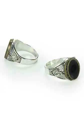 Hac Umre Hediyelik 24 Adet Osmanlı Tuğralı Oval Koyu Erkek Yüzük - 3