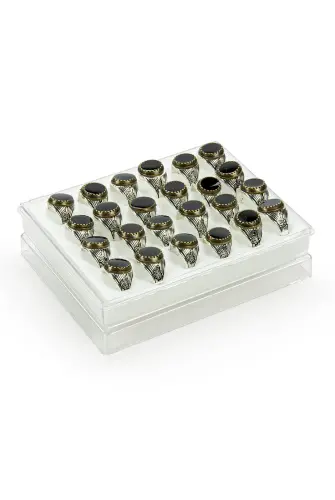 Hac Umre Hediyelik 24 Adet Tuğralı Gümüş Sarı Renk Erkek Yüzük - ihvanonline (1)