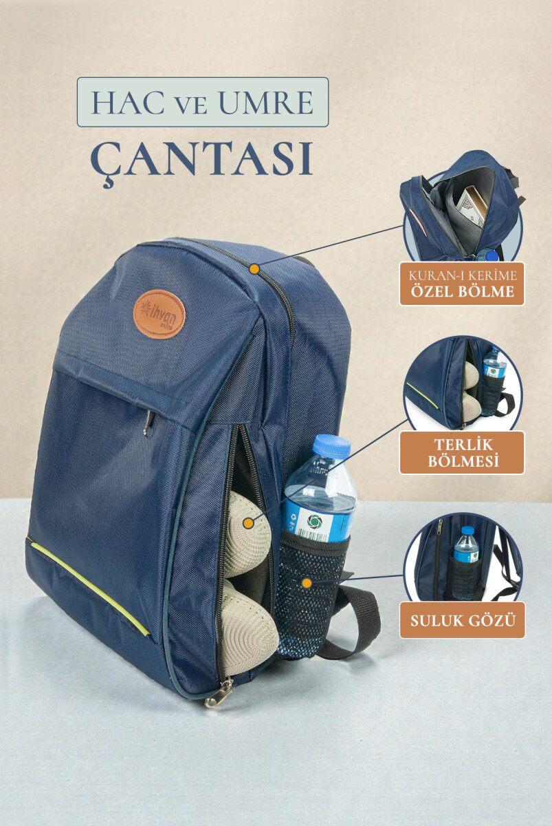 Hac Umre Seyahat Günlük Sırt Çantası - Su Geçirmez, Bölmeli, Komple Astarlı - Lacivert - 1