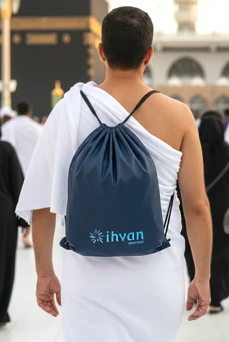 Hac Umre Terlik Çantası, Suya Dayanıklı, Büzmeli Ayarlanabilir Torba Sırt Çantası Lacivert 