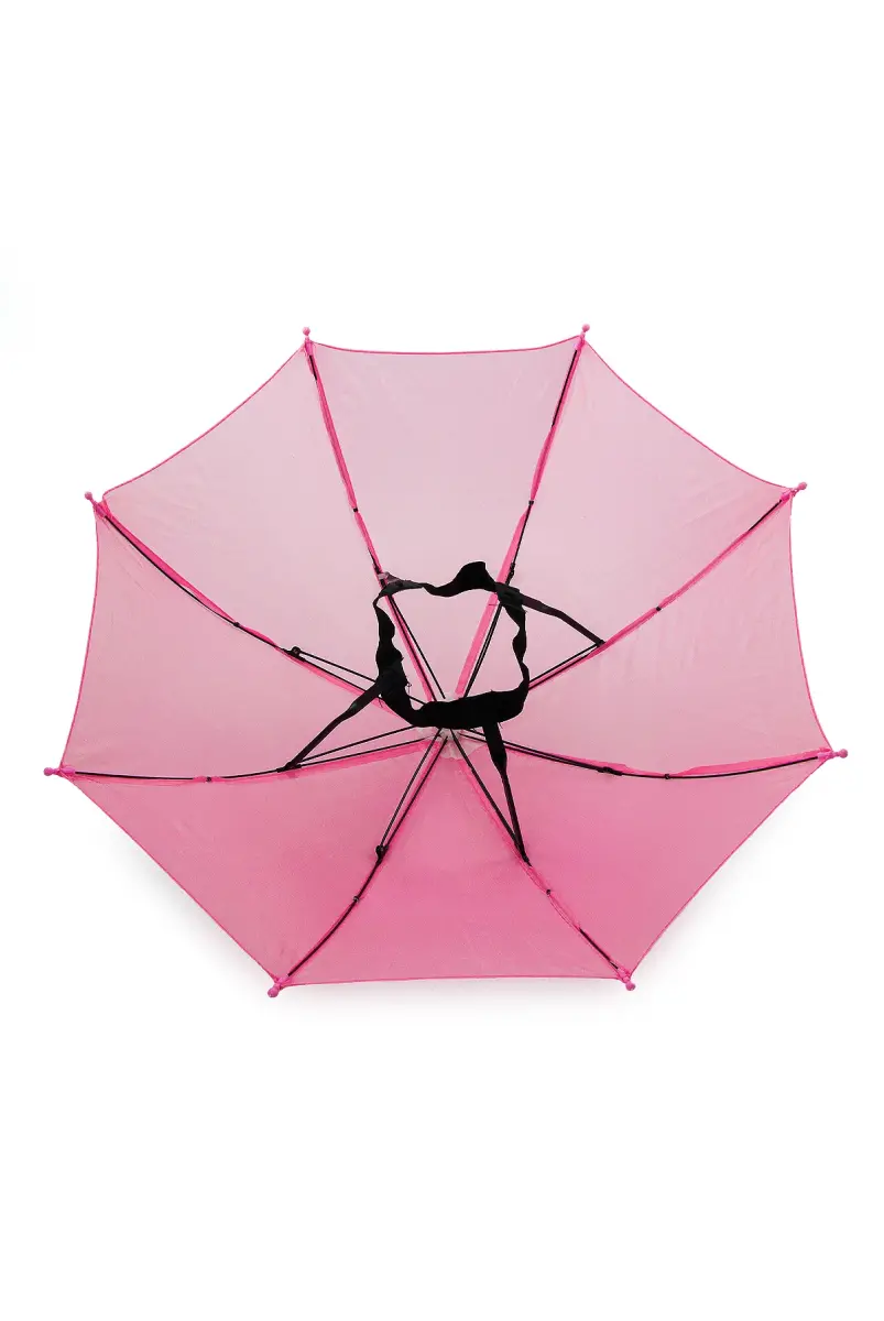 Hac ve Umre Kafa Şemsiyesi - Güneşten Koruyucu Pratik Şapka Şemsiye - Pembe - 6