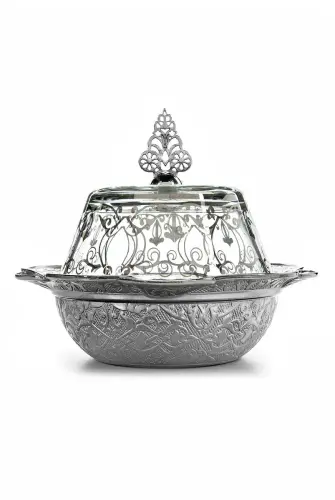 Hac Umrah Glass Covered Sugar Bowl and Date Bowl - 1