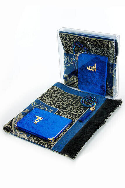 Hac Umre Mevlid Set 19 - Velvet Covered Yasin - Seccade - Rosary - Boxed