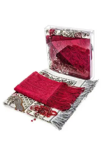 Hac Umre Mevlid Set 28 - Seccade - Tulle Shawl - Rosary - Boxed - 1