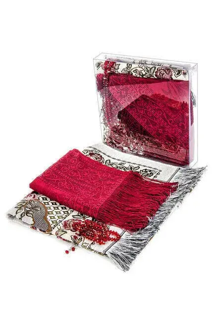 Hac Umre Mevlid Set 28 - Seccade - Tulle Shawl - Rosary - Boxed - 1