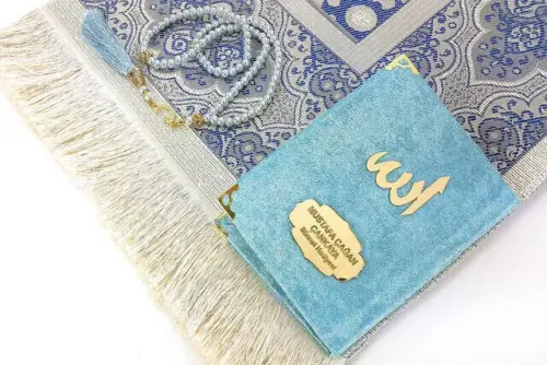 Hac Umre Mevlid Set 40 - Name Printed Velvet Coated Yasin - Seccade - Rosary - Boxed - 5