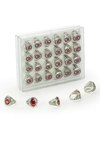 Hajj Umrah Gift 24 Pieces Moon and Star Silver Color Men's Ring - 1