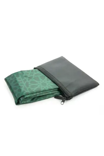 Hajj Umrah, Vehicle and Travel Prayer Mat with Green Leather Bag and Non-Slip Base - 4