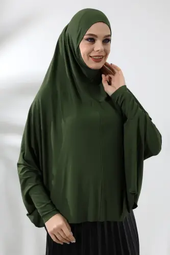 Haki Hazır Pratik Sultanbaş Tesettür Kollu Penye Sufle Eşarp Hijab - 6