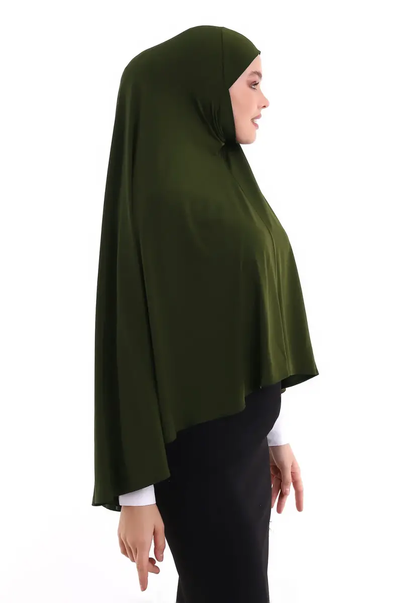 Haki Malezya Model Pratik Çarşaf Üstü Kolsuz Tesettür Sufle Eşarp - 3