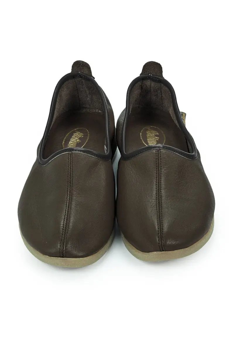 Hakiki Dana Derisi Hac Umre Tavaf Ayakkabısı Kauçuk Tabanlı Rahat ve Dayanıklı Dış Kullanıma Uygun Ayakkabı - Koyu Kahve - 2