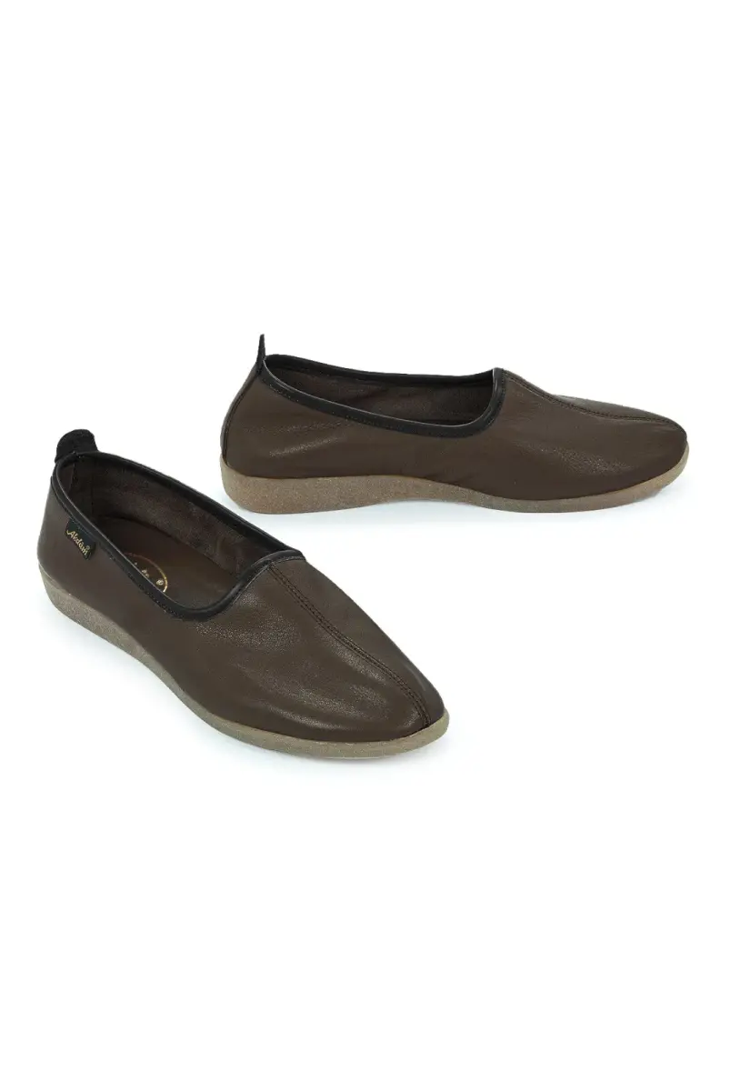 Hakiki Dana Derisi Hac Umre Tavaf Ayakkabısı Kauçuk Tabanlı Rahat ve Dayanıklı Dış Kullanıma Uygun Ayakkabı - Koyu Kahve - 4