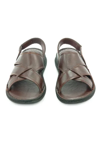 Hakiki Deri Ortopedik Topuk Jelli Erkek Sandalet Terlik - Hac Umre Günlük Rahat Taban Sandalet - Kahverengi - 3