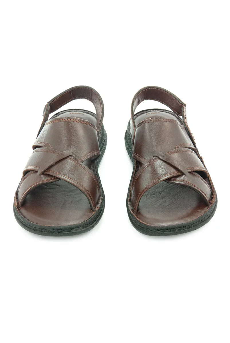 Hakiki Deri Ortopedik Topuk Jelli Erkek Sandalet Terlik - Hac Umre Günlük Rahat Taban Sandalet - Kahverengi - 3