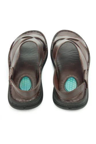 Hakiki Deri Ortopedik Topuk Jelli Erkek Sandalet Terlik - Hac Umre Günlük Rahat Taban Sandalet - Kahverengi - 5