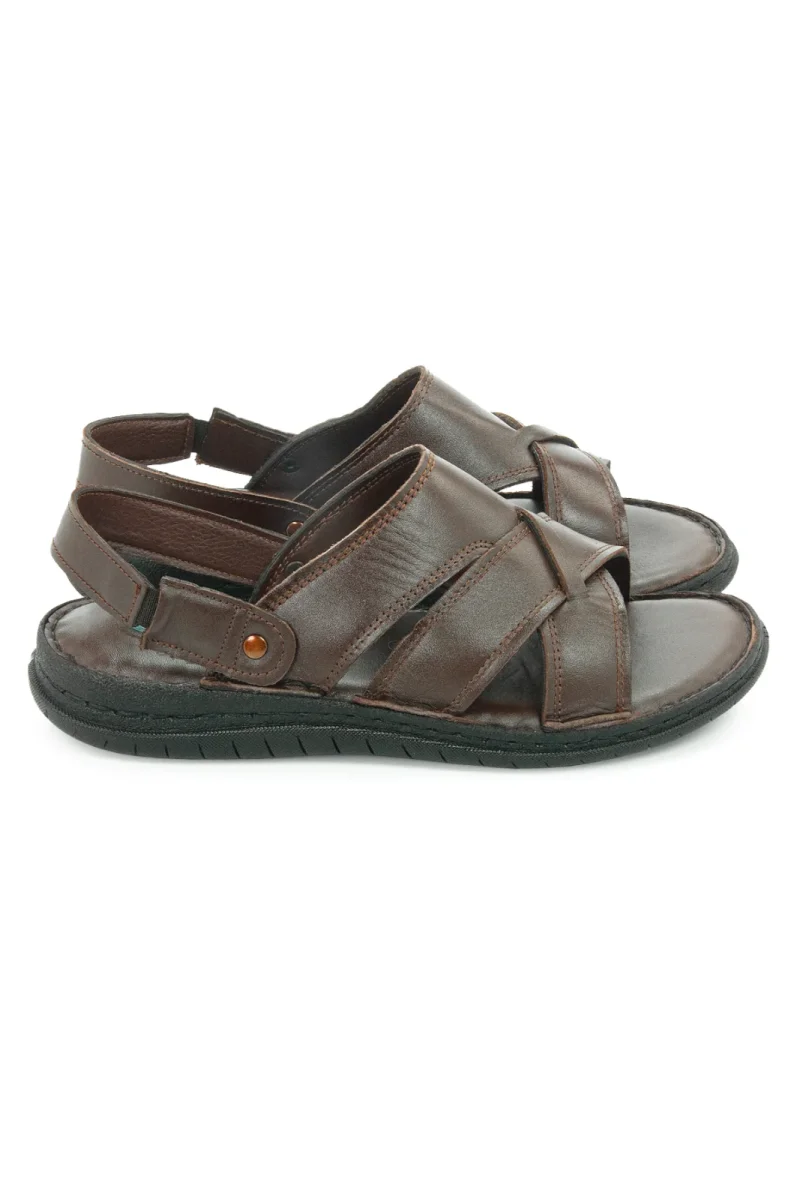 Hakiki Deri Ortopedik Topuk Jelli Erkek Sandalet Terlik - Hac Umre Günlük Rahat Taban Sandalet - Kahverengi - 6