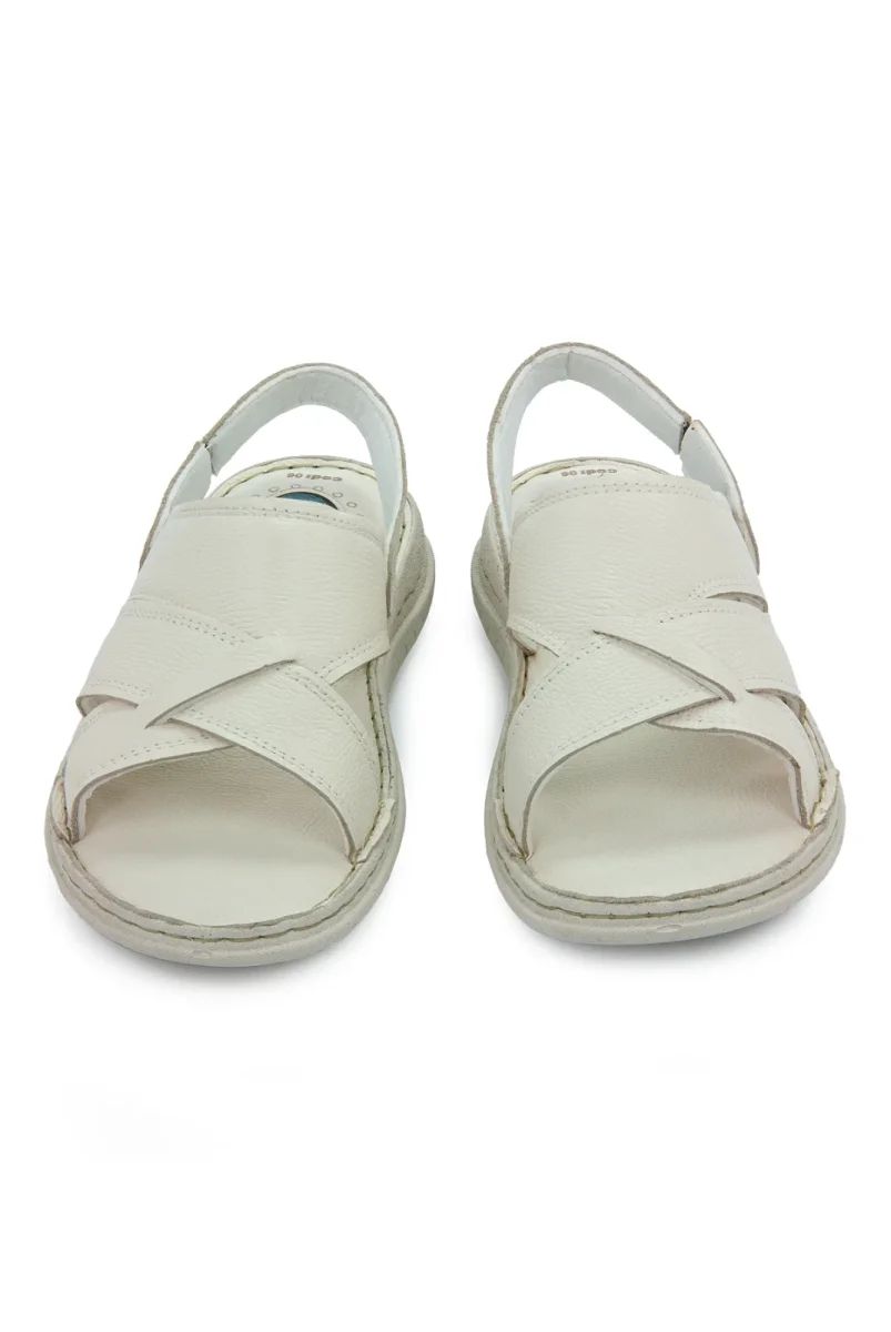 Hakiki Deri Ortopedik Topuk Jelli Erkek Sandalet Terlik - Hac Umre Günlük Rahat Taban Sandalet - Krem - 3