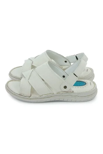 Hakiki Deri Ortopedik Topuk Jelli Erkek Sandalet Terlik - Hac Umre Günlük Rahat Taban Sandalet - Krem - 5