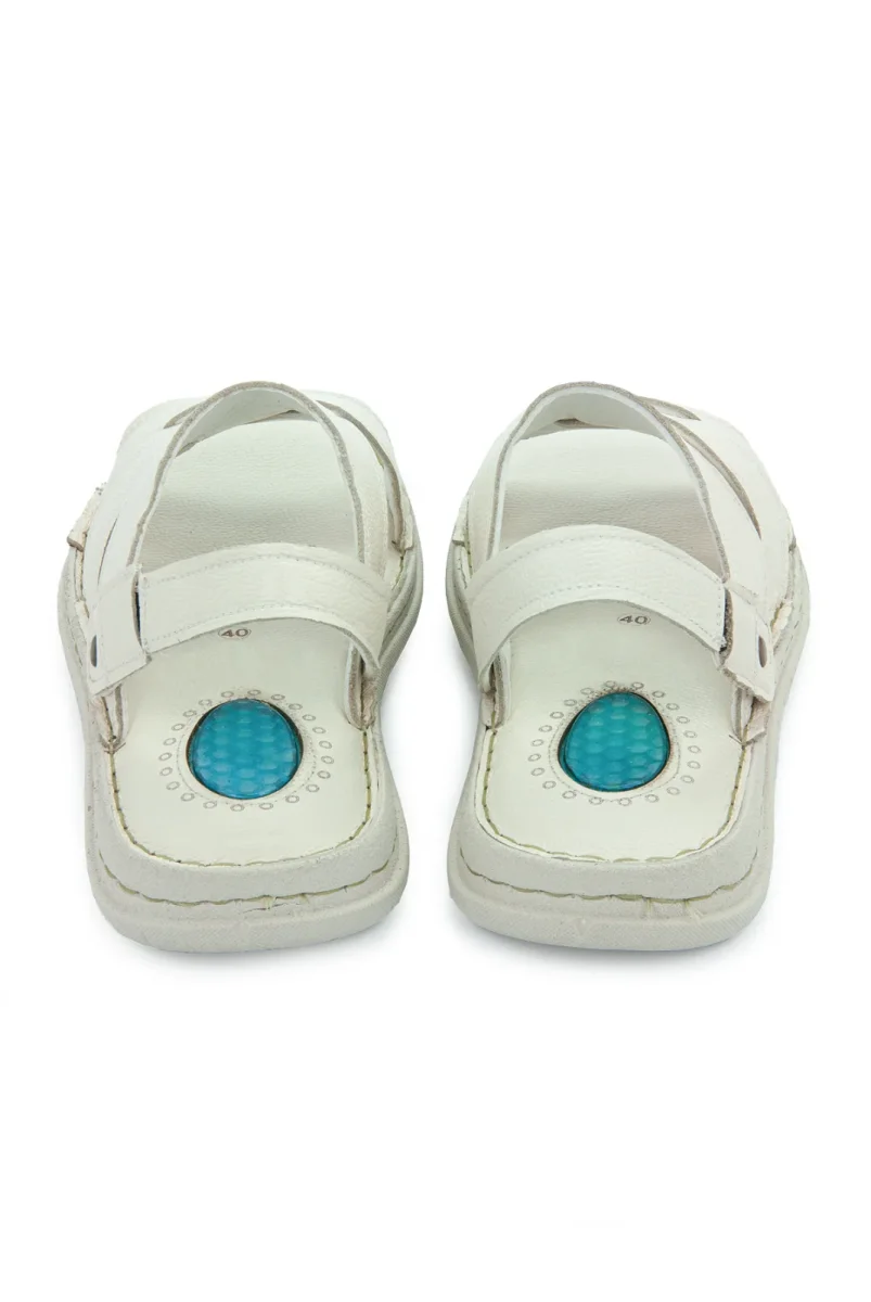 Hakiki Deri Ortopedik Topuk Jelli Erkek Sandalet Terlik - Hac Umre Günlük Rahat Taban Sandalet - Krem - 6