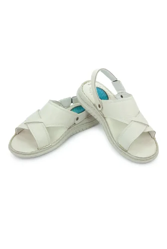 Hakiki Deri Ortopedik Topuk Jelli Erkek Sandalet Terlik - Hac Umre Günlük Rahat Taban Sandalet - Krem - 7