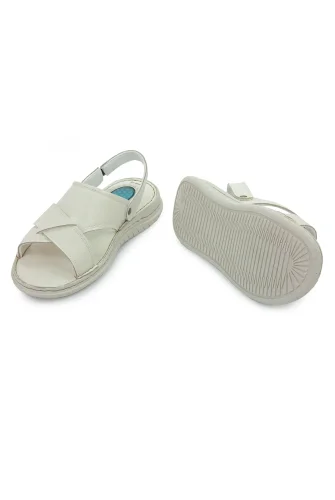 Hakiki Deri Ortopedik Topuk Jelli Erkek Sandalet Terlik - Hac Umre Günlük Rahat Taban Sandalet - Krem - 8