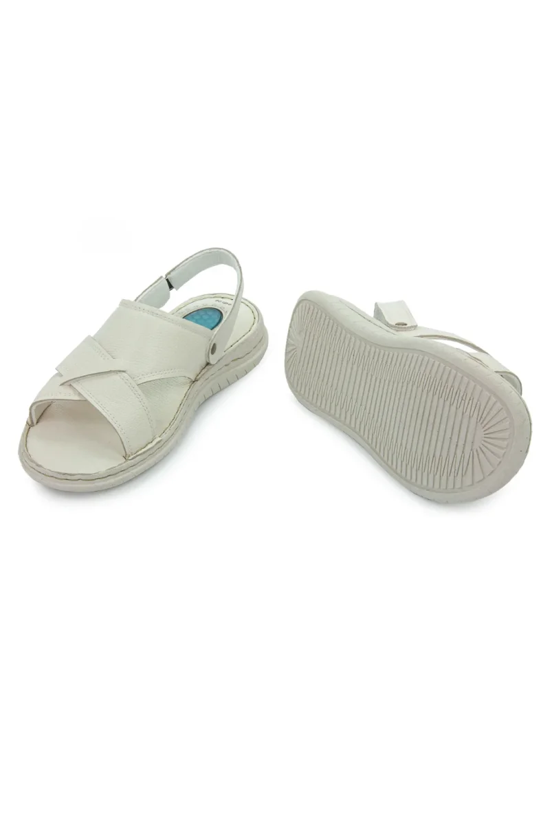 Hakiki Deri Ortopedik Topuk Jelli Erkek Sandalet Terlik - Hac Umre Günlük Rahat Taban Sandalet - Krem - 8