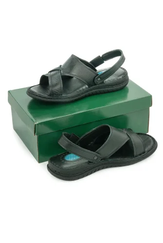 Hakiki Deri Ortopedik Topuk Jelli Erkek Sandalet Terlik - Hac Umre Günlük Rahat Taban Sandalet - Siyah - ihvanonline (1)