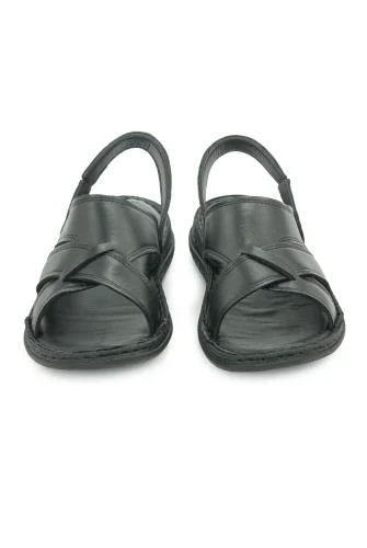 Hakiki Deri Ortopedik Topuk Jelli Erkek Sandalet Terlik - Hac Umre Günlük Rahat Taban Sandalet - Siyah - 3