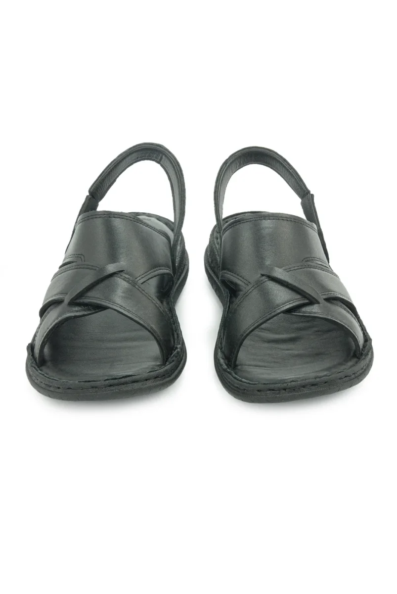 Hakiki Deri Ortopedik Topuk Jelli Erkek Sandalet Terlik - Hac Umre Günlük Rahat Taban Sandalet - Siyah - 3