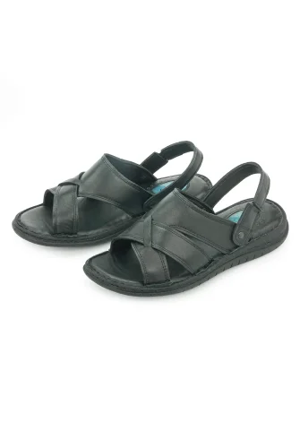 Hakiki Deri Ortopedik Topuk Jelli Erkek Sandalet Terlik - Hac Umre Günlük Rahat Taban Sandalet - Siyah - 4